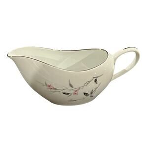 Cherry Blossom Gravy Pitcher Boat Handled 8.5" Pink Gray Fine Bone China Vtg